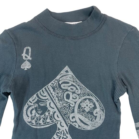 Free People Daydreamer QUEEN OF SPADES Thermal Crop Top Womens Sz XS Mock Neck - Picture 2 of 12